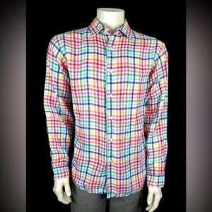 Cremieux Classics L/S Casual Dress Shirt in Colorful Plaid Check 100% Linen XL